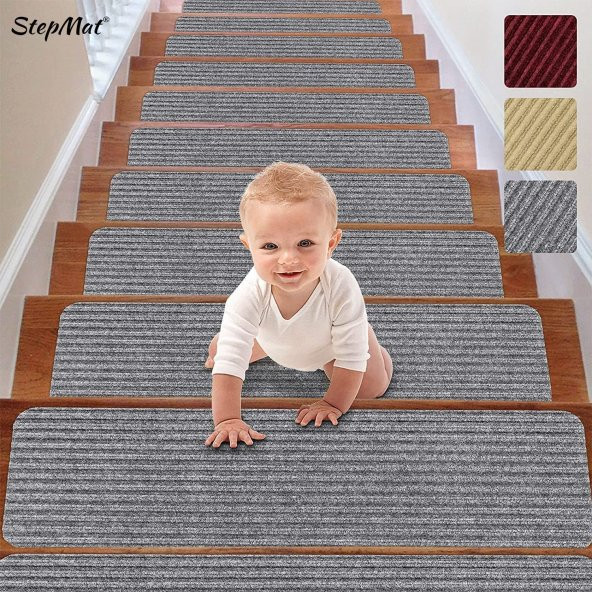 Stepmat Kaymaz Tabanlı ve Yıkanabilir Merdiven Basamak Halısı ürün görseli 1