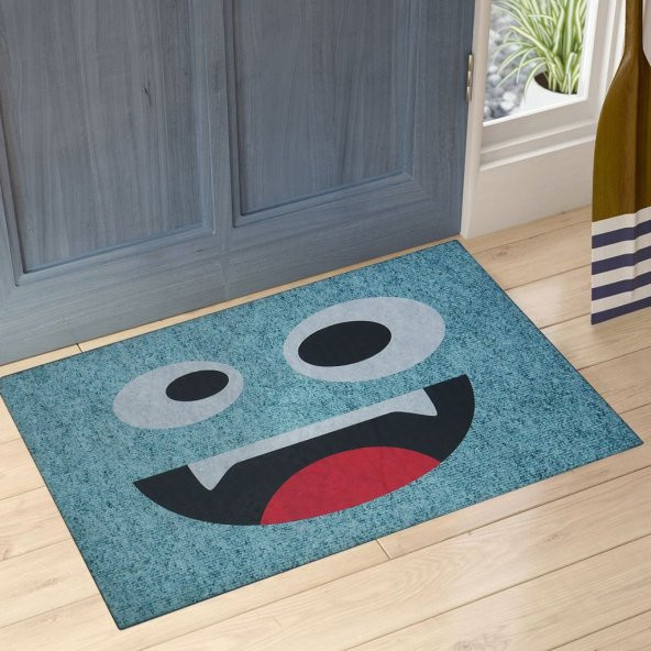 Mavi Sevimli Emoji Çift Taraflı Kauçuk Kapı Önü Paspası ürün görseli 1
