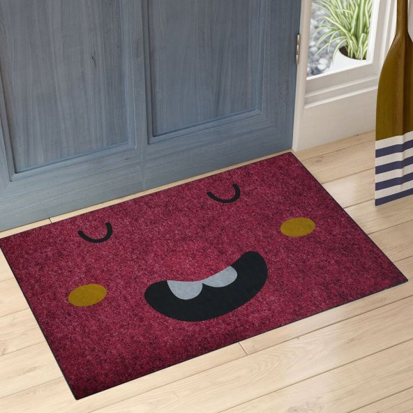 Kırmızı Emoji Çift Taraflı Kauçuk Kapı Önü Paspası ürün görseli 1