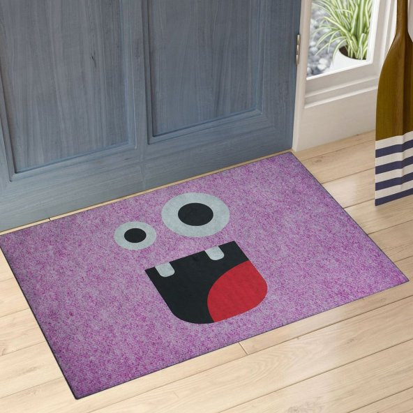 Mor Gülen Emoji Çift Taraflı Kauçuk Kapı Önü Paspası ürün görseli 1