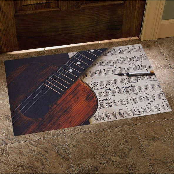 Gitar ve Notalar Desenli Kauçuk Kapı Önü Paspası ürün görseli 1