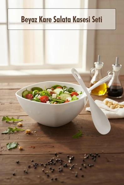 3,5 Lt Beyaz Akrilik Kare Salata ve Servis Kasesi Seti – 3 Parça ürün görseli 1