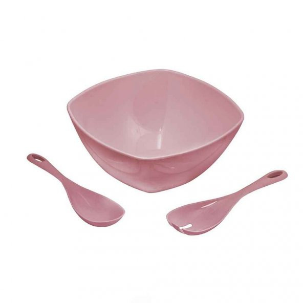 3,5 Lt Soft Pembe Akrilik Kare Salata ve Servis Kasesi Seti – 3 Parça ürün görseli 1