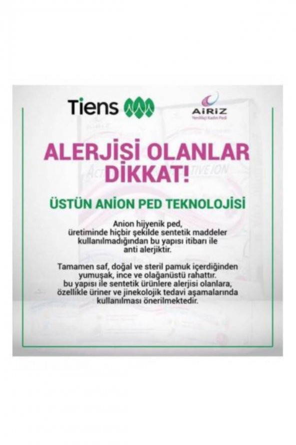 Airiz  Tiens Hijyenik Günlük Kadın Pedi Seti 30lu 4 Paket ürün görseli 1