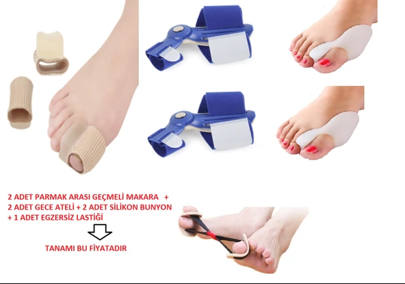 HALLUKS VALGUS GECE ATELİ AYAK PARMAK AYIRICI ATELİ BUNYON PARMAK ARASI MAKARA FULL SET ürün görseli 1