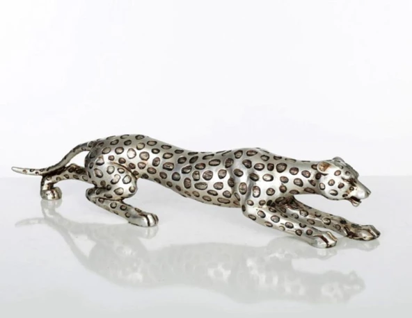 Leopar Eskitme Gümüş Dekoratif Biblo - Resim 2