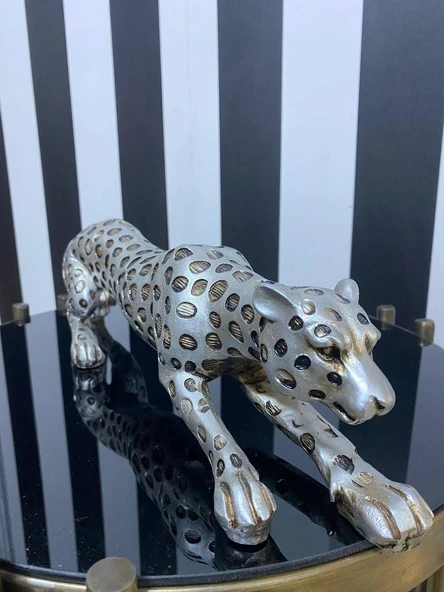 Leopar Eskitme Gümüş Dekoratif Biblo - Resim 3