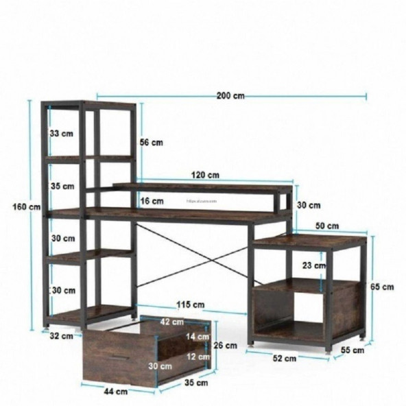 Raflı Ve Kitaplıklı Çalışma Masası - Resim 5