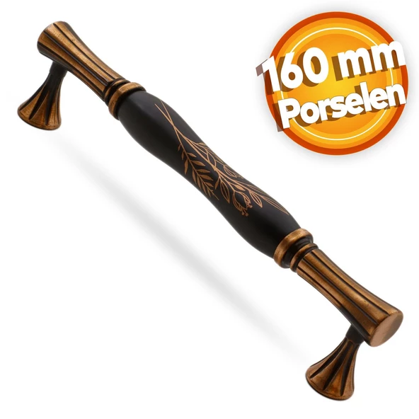 Mavera Lüks Porselen Mobilya Çekmece Dolap Kapak Kulpu Kulbu (160 MM-16.0 CM) Siyah Antik Bakır Kulp ürün görseli 1