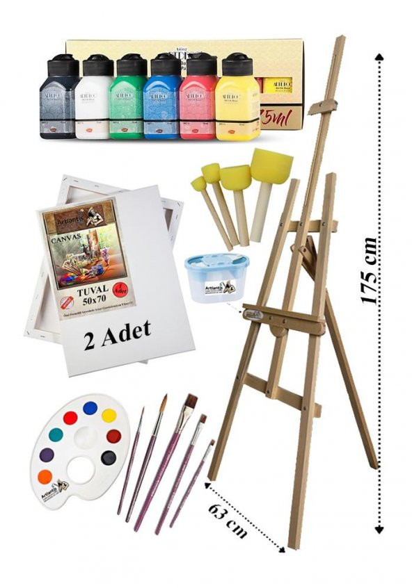 Akrilik Boya Resim Seti Artdeco 6 Ana Renk 75 ml Akrilik Boya Şövalye 2 Tuval 50x70 Fırça Spatula Şövale ürün görseli 1