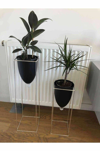 2'li Metal Ayaklı Saksı Çiçeklik Metal Renk Dekoratif -s101 ürün görseli 1