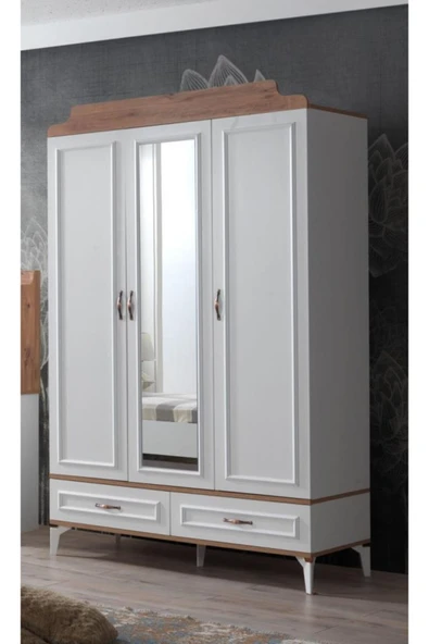 Modern Trend 3 Kapılı 2 Çekmeceli Gardırop Elbise Dolabı 130x55x212cm ürün görseli 1