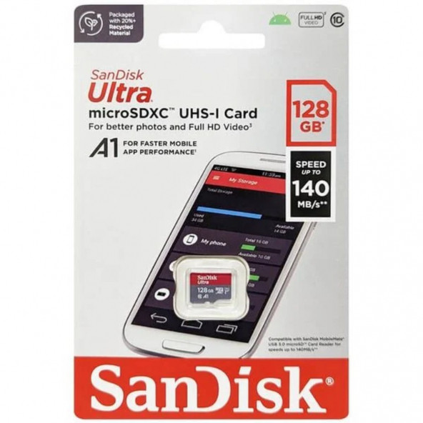 Sandisk Ultra 128Gb 140Mb/S Microsdxc Uhs-I Hafıza Kartı Sdsquab-128G-Gn6mn ürün görseli 1