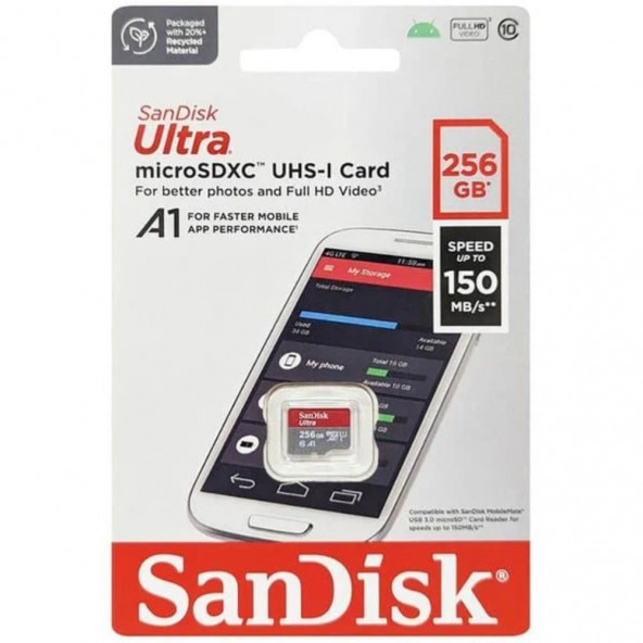 SanDisk Ultra 256GB 150MB/s microSDXC UHS-I Hafıza Kartı SDSQUAC-256G-GN6MN ürün görseli 1