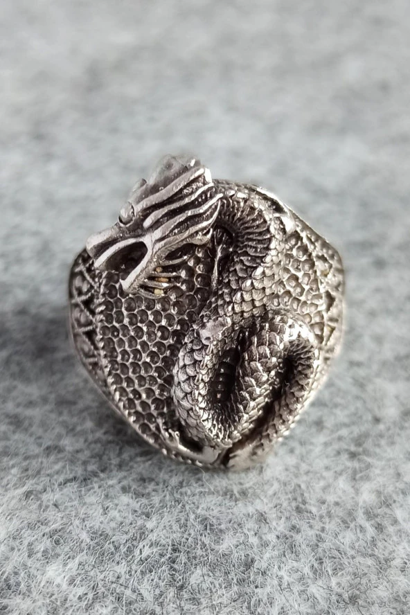 Game of Thrones Targaryen Ejderhası Şekilli Erkek Yüzük Gümüş Kaplama Ayarlanabilir El Yapımı Erkek Yüzük ürün görseli 1