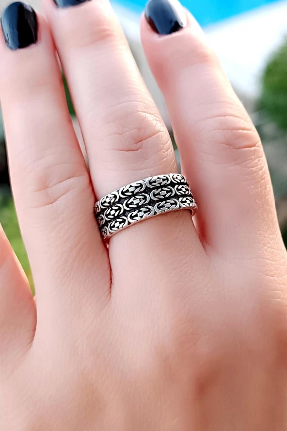3 Sıra Motif Şekilli Erkek & Kadın Yüzük Gümüş Kaplama Ayarlanabilir El Yapımı Unisex Yüzük ürün görseli 1