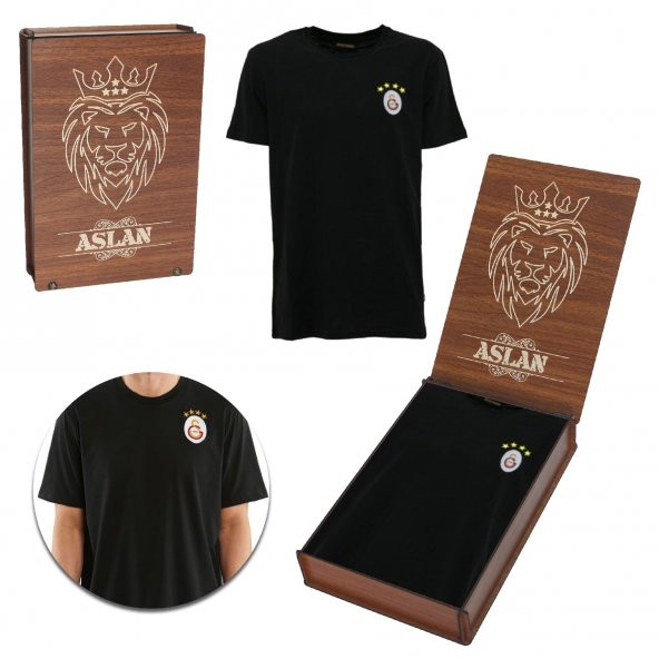 Galatasaray Orjinal 4 Yıldızlı Siyah Tshirt Özel Hediyelik Ahşap Kutulu ürün görseli 1