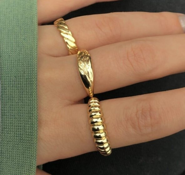 Kadın 3lü Gold Kombin Yüzük Seti - 324 ürün görseli 1