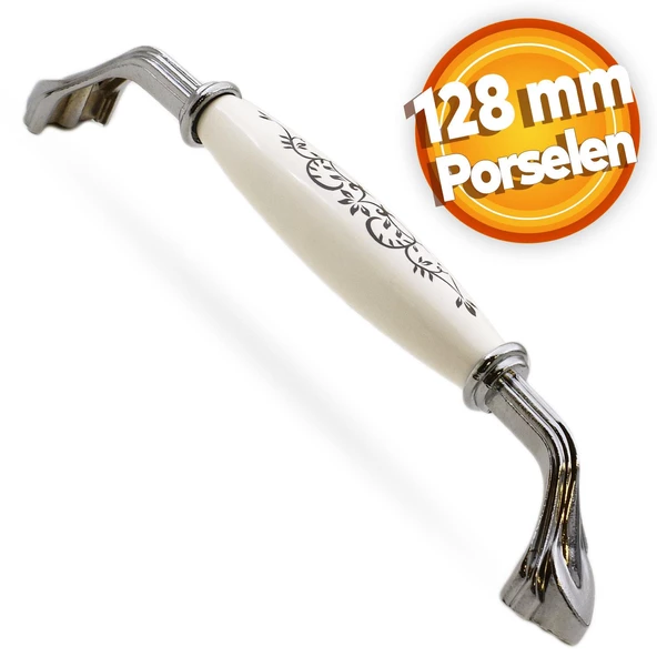 Eljarana Lüks Porselen Mobilya Mutfak Çekmece Dolap Dolabı Kulpu Kulbu (128 MM-12.8 CM) Beyaz Krom ürün görseli 1