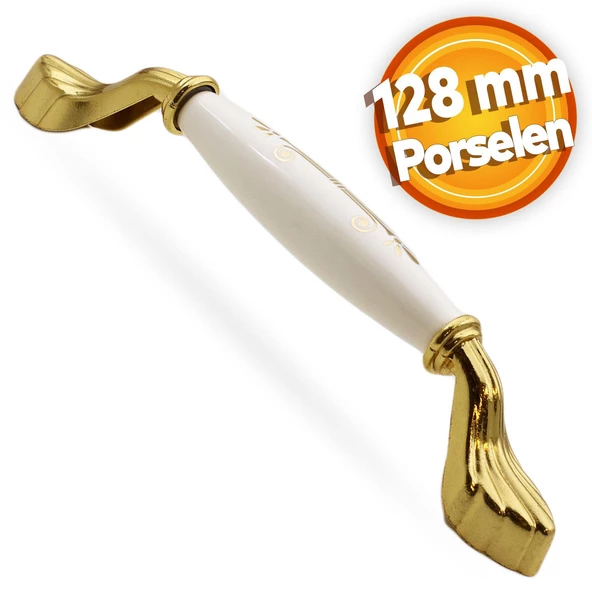 Elpedroso Lüks Porselen Mobilya Mutfak Çekmece Dolap Dolabı Kulpu Kulbu (128 MM-12.8 CM) Beyaz Gold ürün görseli 1