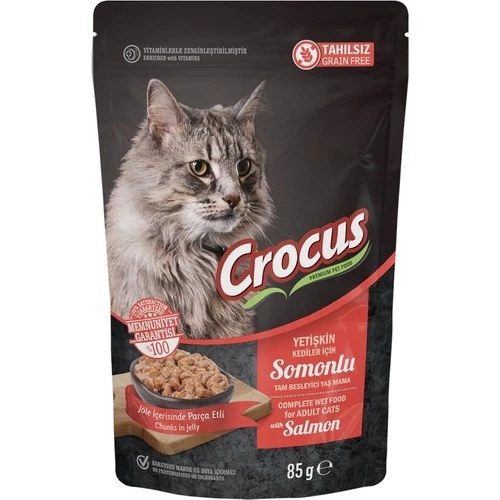 Crocus Tahılsız Kedi Somonlu Pouch Jöleli Yaş Mama 85 g  Skt:11/2026 ürün görseli 1
