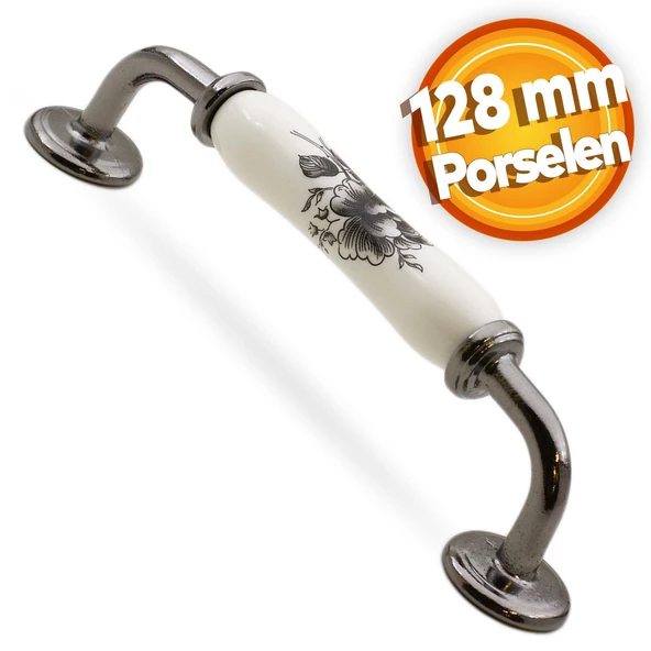 Elcalvario Lüks Porselen Mobilya Çekmece Dolap Kapak Kulpu Kulbu (128 MM-12.8 CM) Beyaz Füme ürün görseli 1