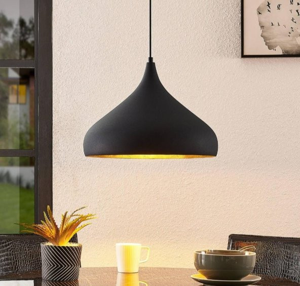 MODERN SPOR METAL ENDUSTRİYEL TEKLİ AVİZE SİYAH İÇİ ALTIN ( EV  İSYERİ VEYA CAFE) ürün görseli 1