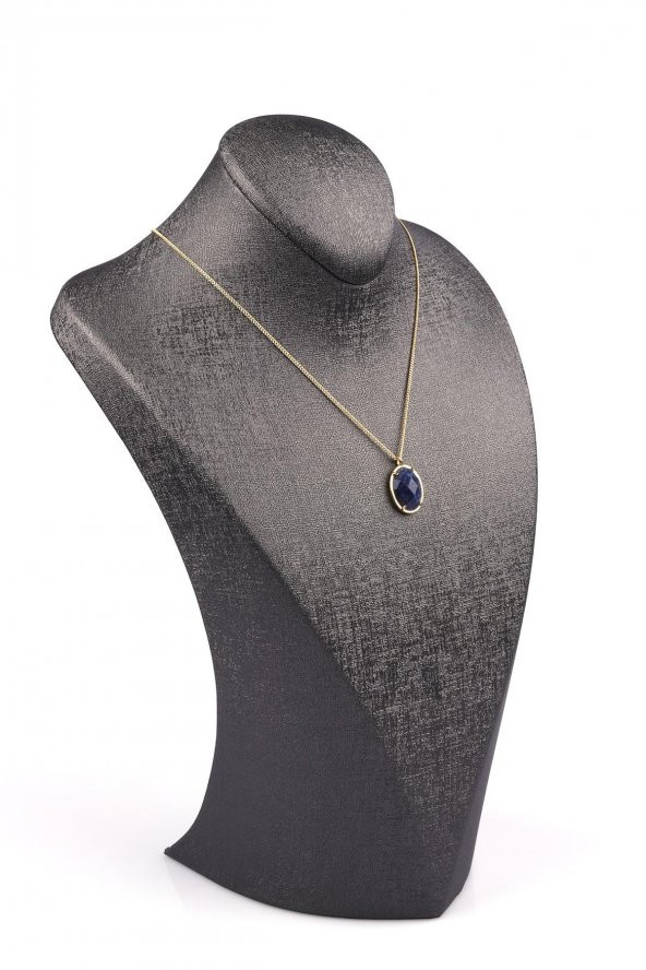 Lapis Lazuli Doğal Taş Gold Renkli Kolye - Resim 2