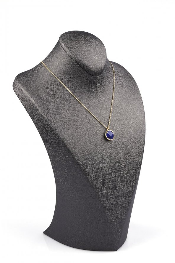 Lapis Lazuli Doğal Taş Gold Renkli Kolye - Resim 2