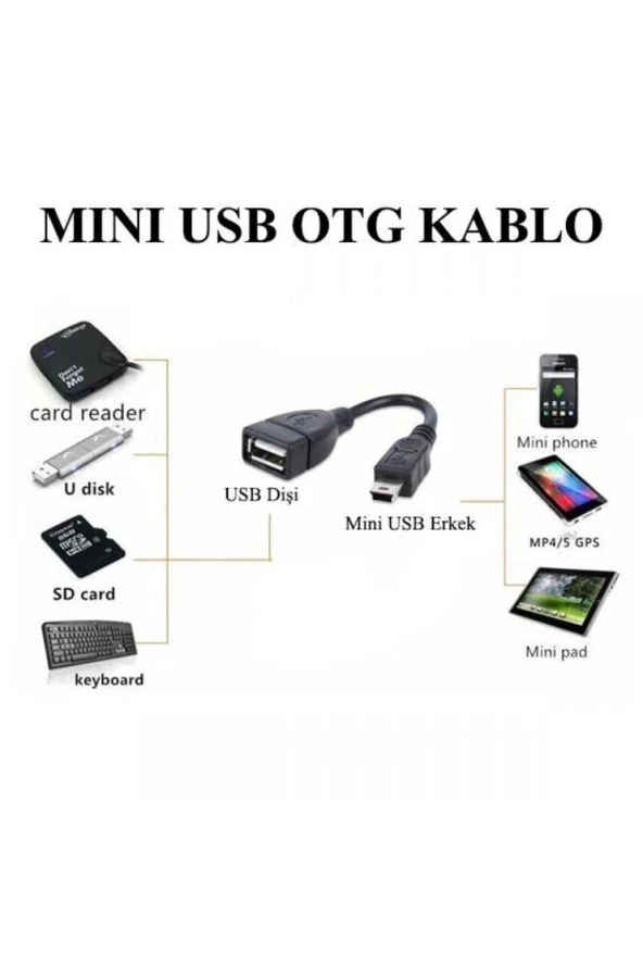 Mini USB OTG Kablo - 5 Pin USB Çevirici Kablo - Resim 5