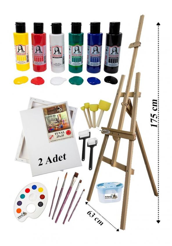 Akrilik Boya Resim Seti Südor Monalisa 6 Ana Renk 70 ml Akrilik Boya 2 Tuval 25x35 Fırça Spatula Şövale ürün görseli 1