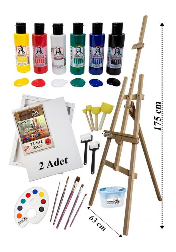 Akrilik Boya Resim Seti Südor Monalisa 6 Ana Renk 70 ml Akrilik Boya 2 Tuval 35x50 Fırça Spatula Şövale ürün görseli 1