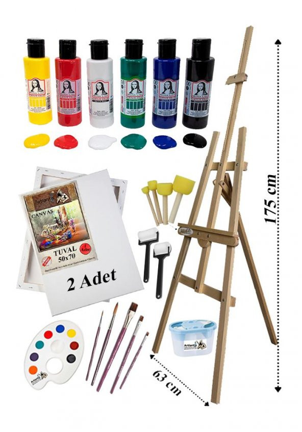 Akrilik Boya Resim Seti Südor Monalisa 6 Ana Renk 70 ml Akrilik Boya 2 Tuval 50x70 Fırça Spatula Şövale ürün görseli 1