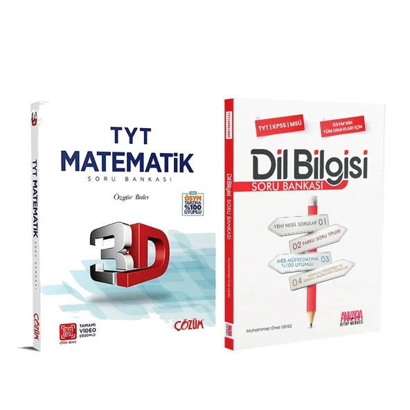 3D TYT Matematik ve AKM Dil Bilgisi Soru Bankası Seti 2 Kitap ürün görseli 1