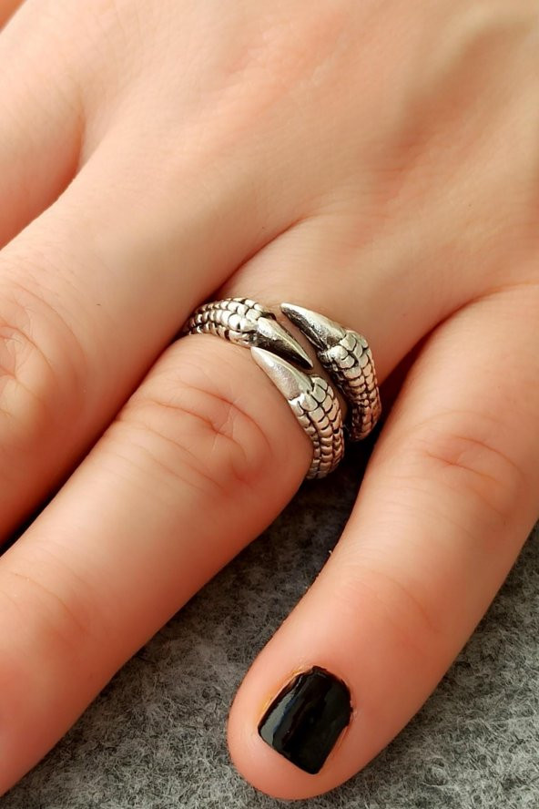 3 Tırnaklı Pençe Şekilli Kadın & Erkek Yüzük Gümüş Kaplama Ayarlanabilir El Yapımı Unisex Yüzük ürün görseli 1
