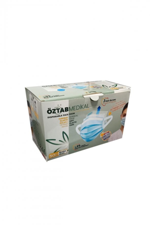 ÖzTab Medikal Cerrahi Yüz Maskesi - Elastik Kulaklıklı - Beyaz - 50 Adetlik Paket ürün görseli 1
