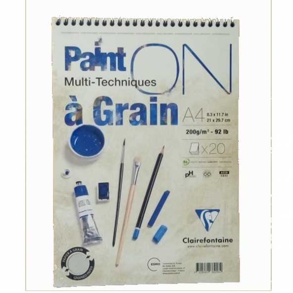 Claırefontaıne Resim Defteri Paınt-On A Graın Çizim Blok Üstten Spiralli 20 YP A4 200 GR PD 966218 ürün görseli 1
