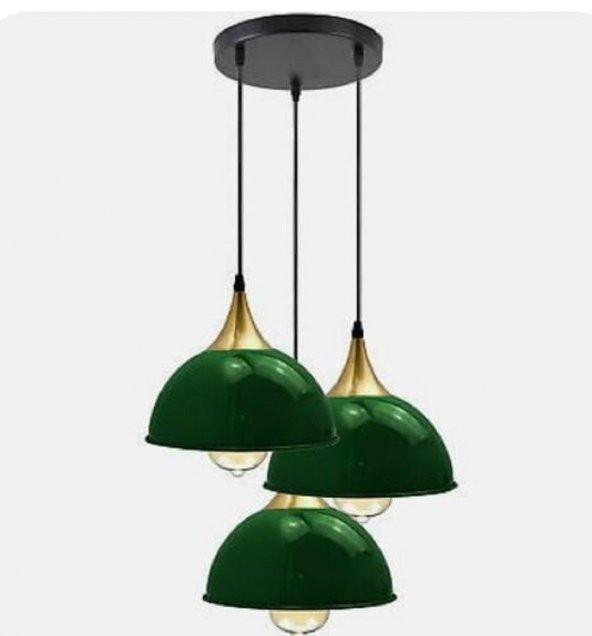 MYLIGHTS RETRO RUSTİK METAL ENDÜSTRİYEL BANKER YEŞİL ÜÇLÜ SARKIT AVİZE ürün görseli 1