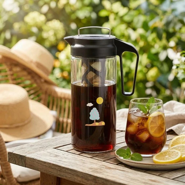 1300 ml  Sürahi, Borosilikat Cam Soğuk Çay ve Kahve Demleme CGJ054