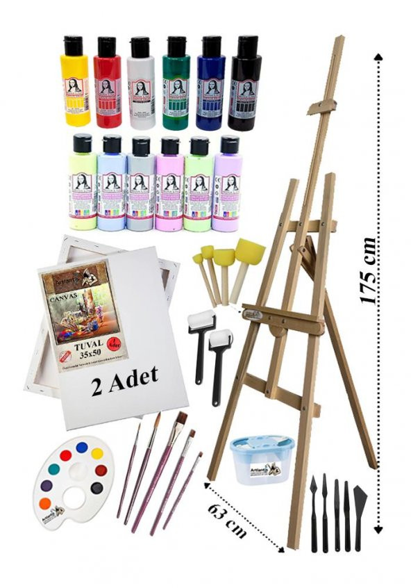 Akrilik Boya Resim Seti Südor Monalisa 12 Renk 70 ml Akrilik Boya 2 Tuval 35x50 Fırça Spatula Şövale ürün görseli 1