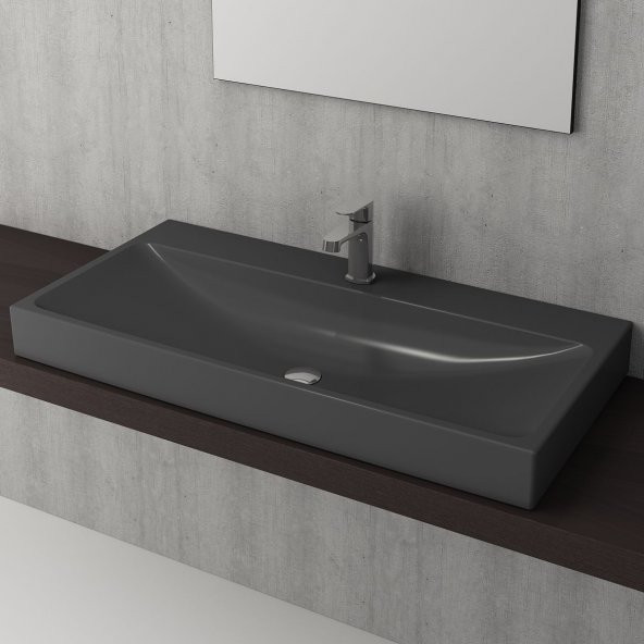 Bocchi Scala Tezgah Üstü Lavabo 100 cm Mat Antrasit ürün görseli 1