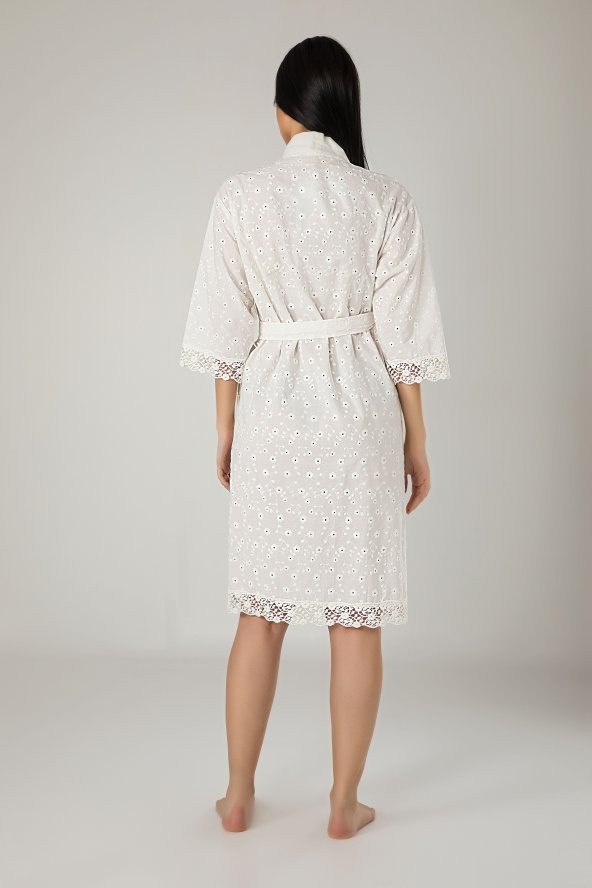 Kimono Keten Pamuklu Bayan Sabahlık - Resim 3
