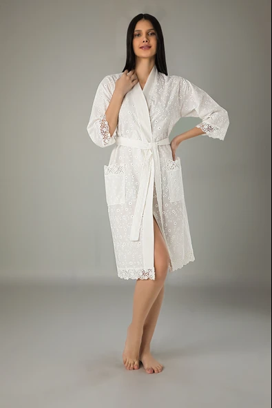 Kimono Keten Pamuklu Bayan Sabahlık ürün görseli 1