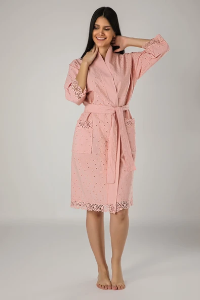 Kimono Keten Pamuklu Bayan Sabahlık - Resim 4