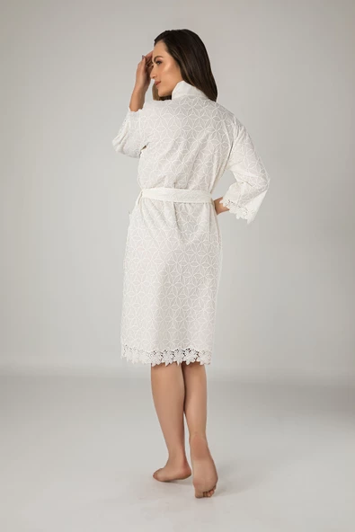 Kimono Keten Pamuklu Bayan Sabahlık - Resim 2