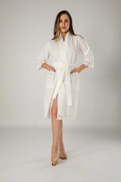 Kimono Keten Pamuklu Bayan Sabahlık ürün görseli 1