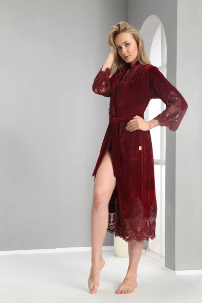 Nuşa dantelli Bambo Cotton Bayan Sabahlık ürün görseli 1