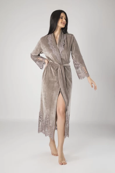 Nuşa dantelli Bambo Cotton Bayan Sabahlık - Resim 4