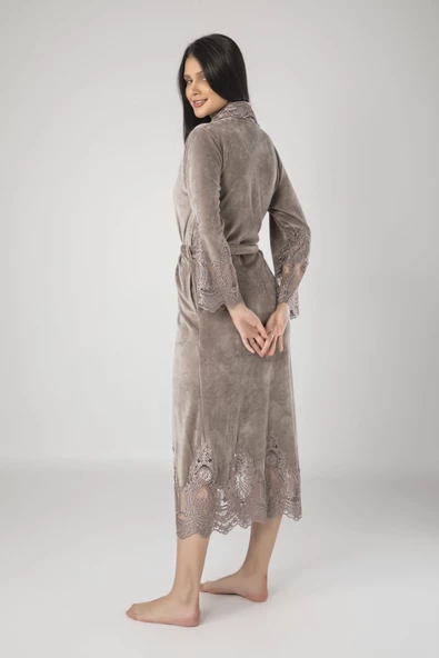 Nuşa dantelli Bambo Cotton Bayan Sabahlık - Resim 5