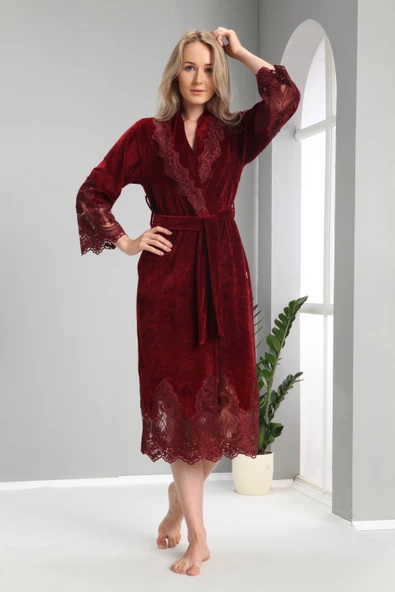 Nuşa dantelli Bambo Cotton Bayan Sabahlık - Resim 2